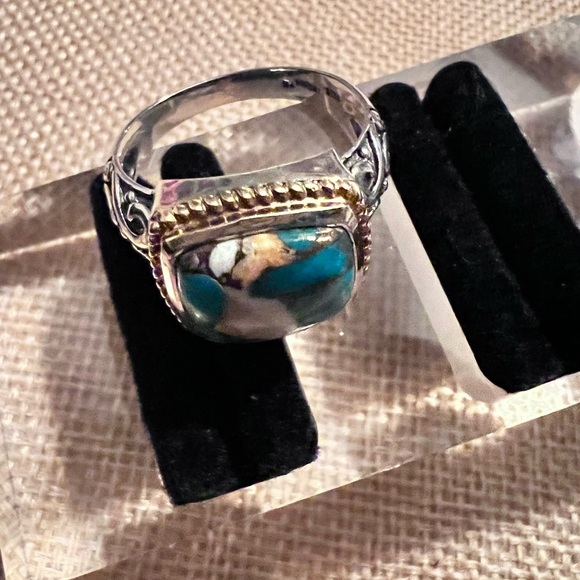 Spiny Oyster Mohave Turquoise & sterling Silver Filagree Rope Ring Size 10 New - Picture 5 of 7